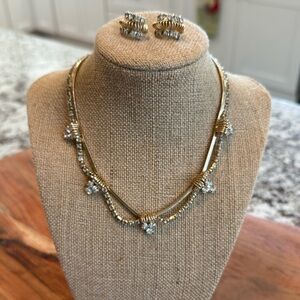 Vintage gold tone rhinestone station necklace with matching earrings (SET)